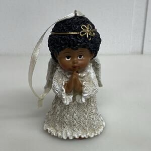African American Girl Angel Ornament Ganz Resin 3” tall Praying Christmas